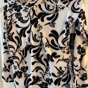 INC International Concepts Black and White Floral Top